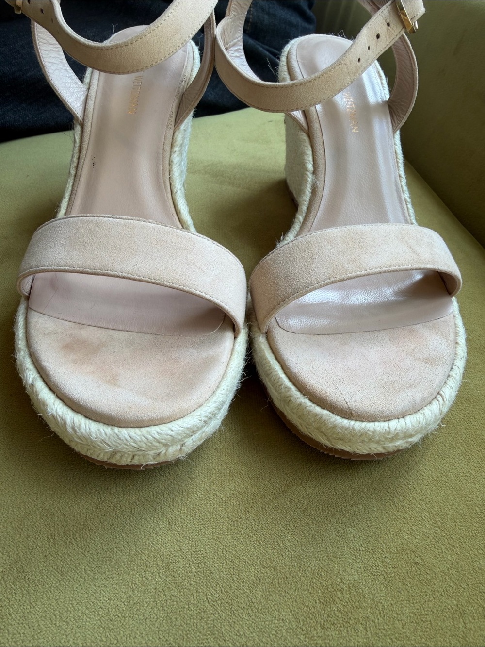 Stuart Weitzman Blush Suede Espadrille Wedge Sandals - Picture 8 of 10